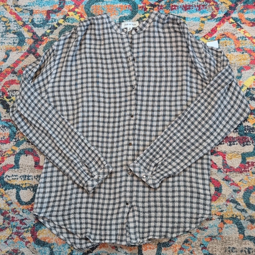 Cloth & Stone Anthropologie soft tan and black plaid shirt medium NWOT